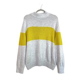 Aerie Oversized Mock Neck Color Blocked Sweater Size Large Gray Yellow Relaxed